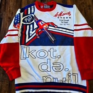Cote de nuits St Morris Mens Sweater Size Large White Blue Red Skiing